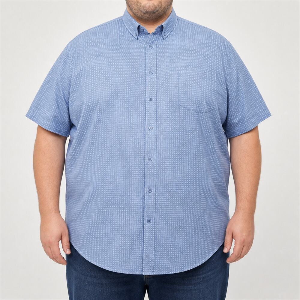 Joe Joseph Abboud Shirt Mens 1X Blue Cotton Short Sleeve Classic Button-Down